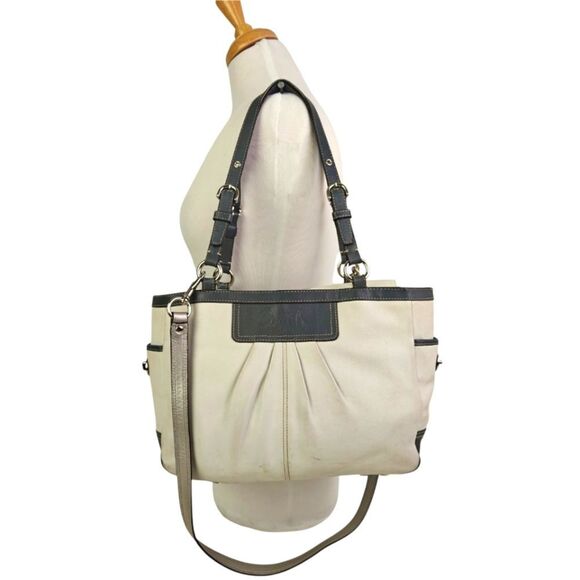 Coach Elegant Genuine Leather Cream and Gray Shoulder Bag Tote - Picture 1 of 12